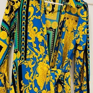 Women long sleeve wrap shirt dress